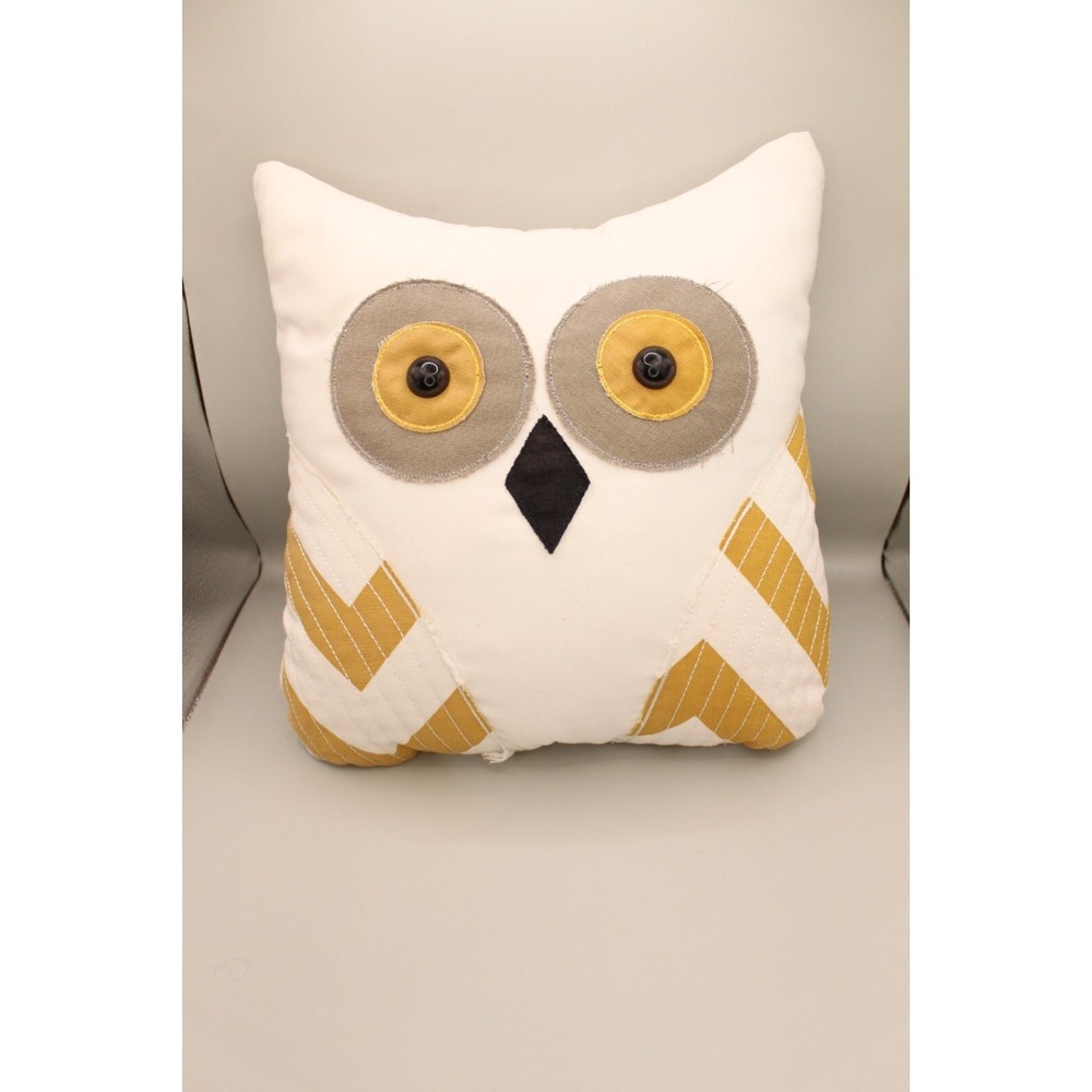 Hand Made Owl Pillow From Craft Fair Nursery Guest  Bedroom Gold, White, & Grey